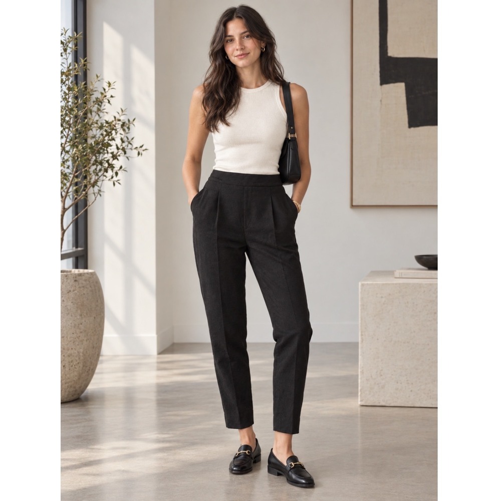 Max Mara High Rise Black Viscose Silk Pleated Tapered Trousers 8 Quiet Luxury